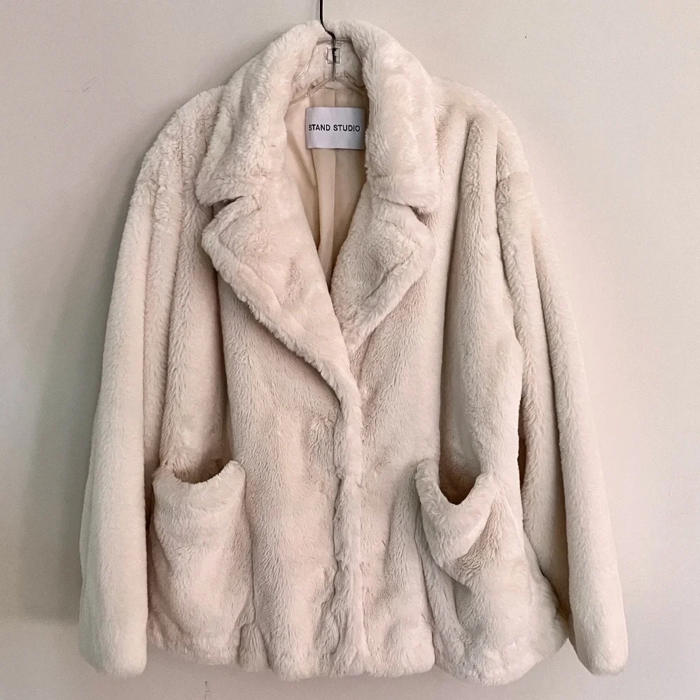 Stand Studio White Faux Fur Jacket EU42 8 10 12 Large - Picture 1 of 8
